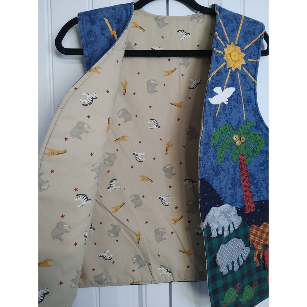 90s Handmade Appliqué Noah's Ark Detailed Quilted Vest M/L Teacher Whimsical - Picture 9 of 12